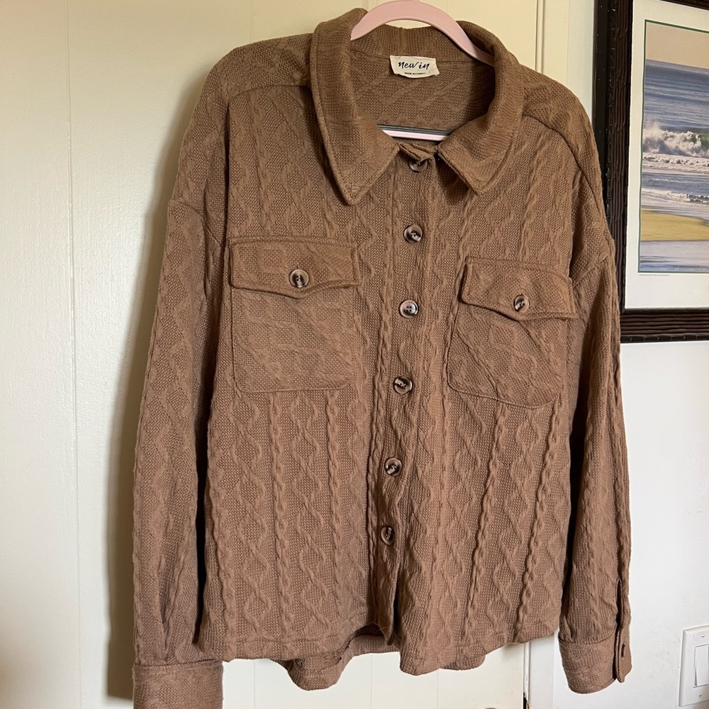 New In L - Brown Cable Knit Button-Up Jacket